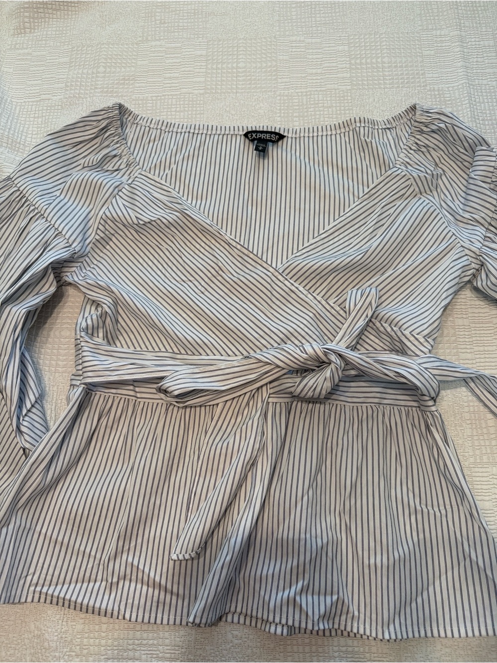 Express women’s White Dress blouse with Navy Pinstripes